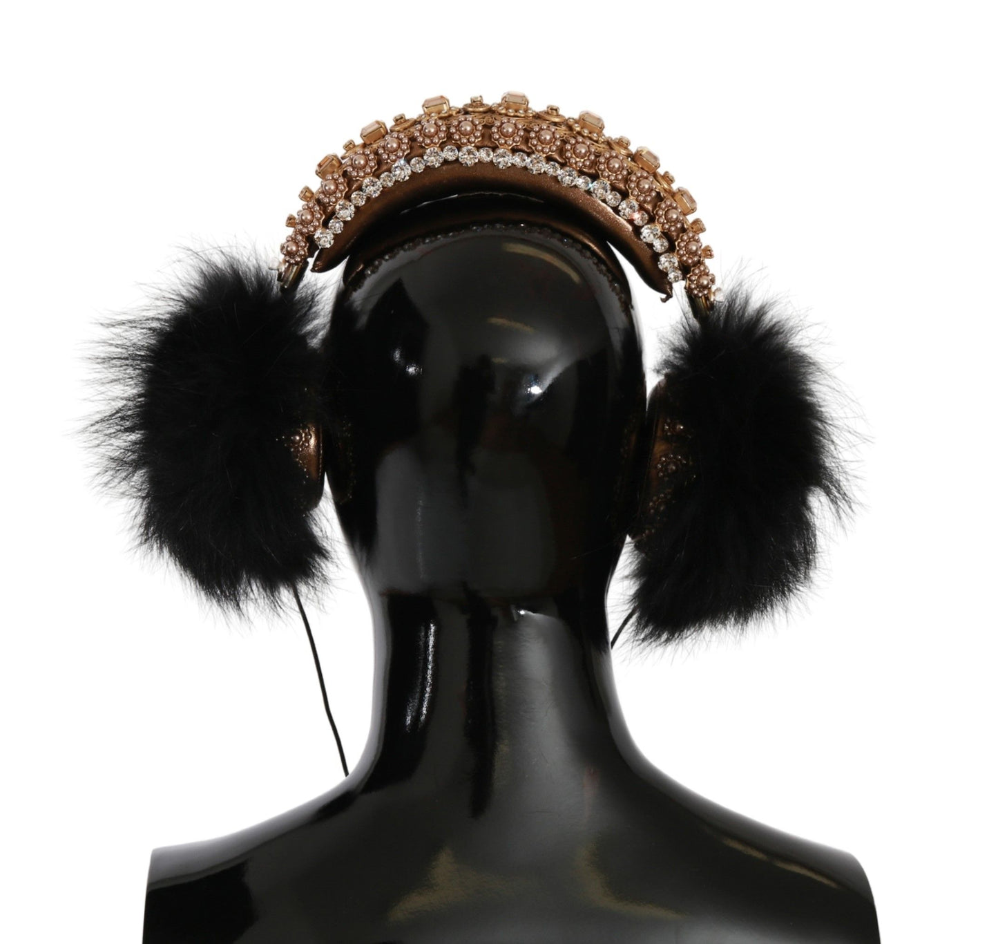 Cuffie decorate con cristalli neri e oro