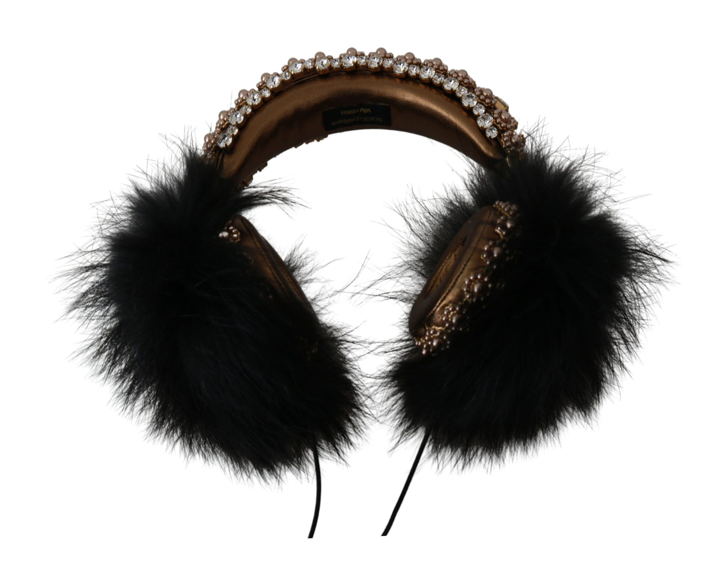 Cuffie decorate con cristalli neri e oro