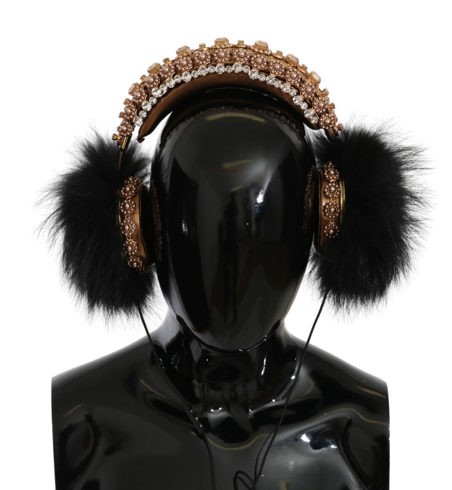 Cuffie decorate con cristalli neri e oro