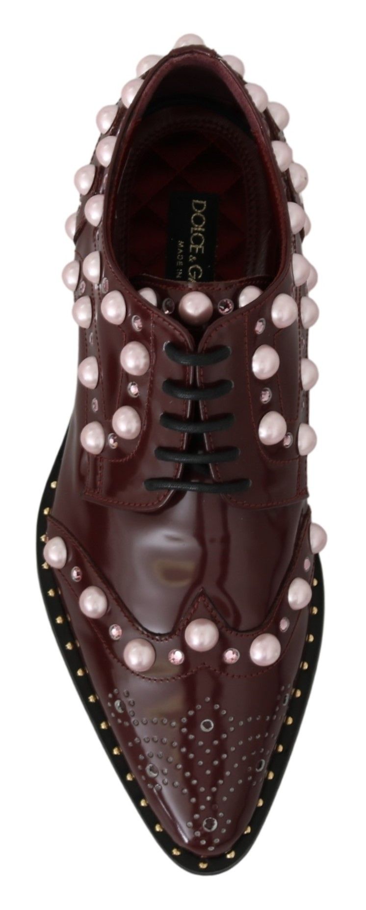 Elegante bordeauxrote Schnürschuhe mit Perlen und Kristallen