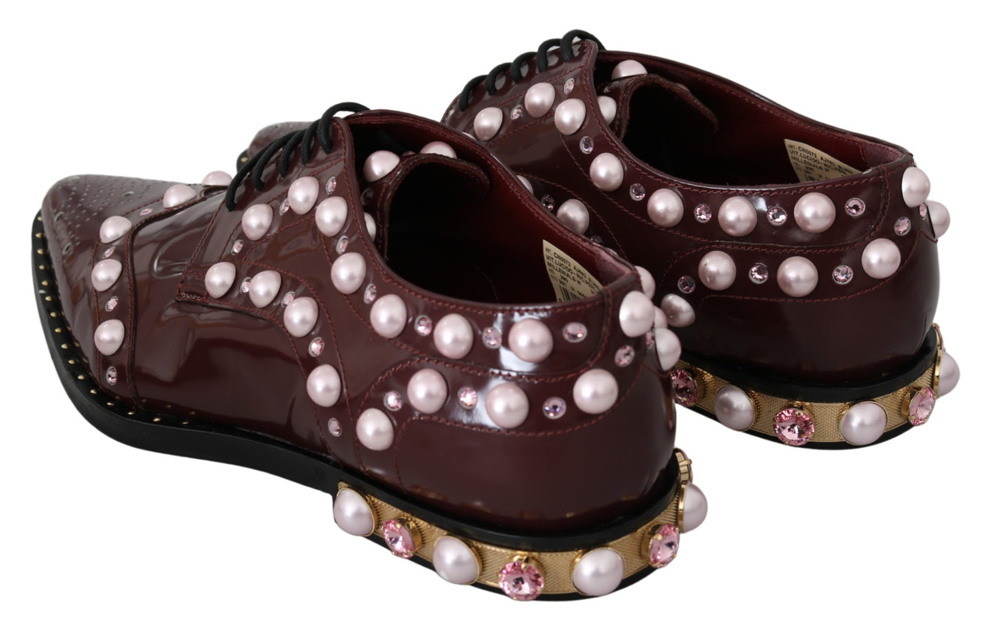 Elegante bordeauxrote Schnürschuhe mit Perlen und Kristallen