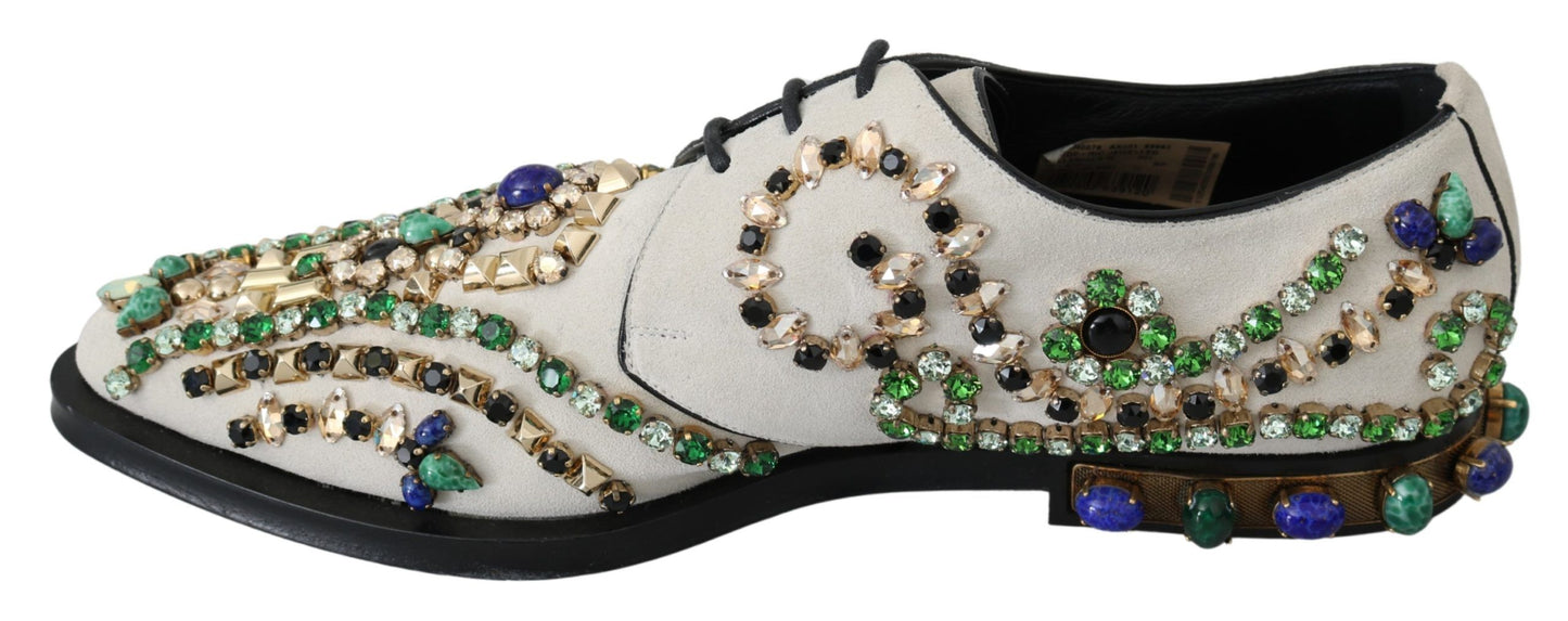 Elegante weiße Wildleder-Ballerinas mit Kristallen