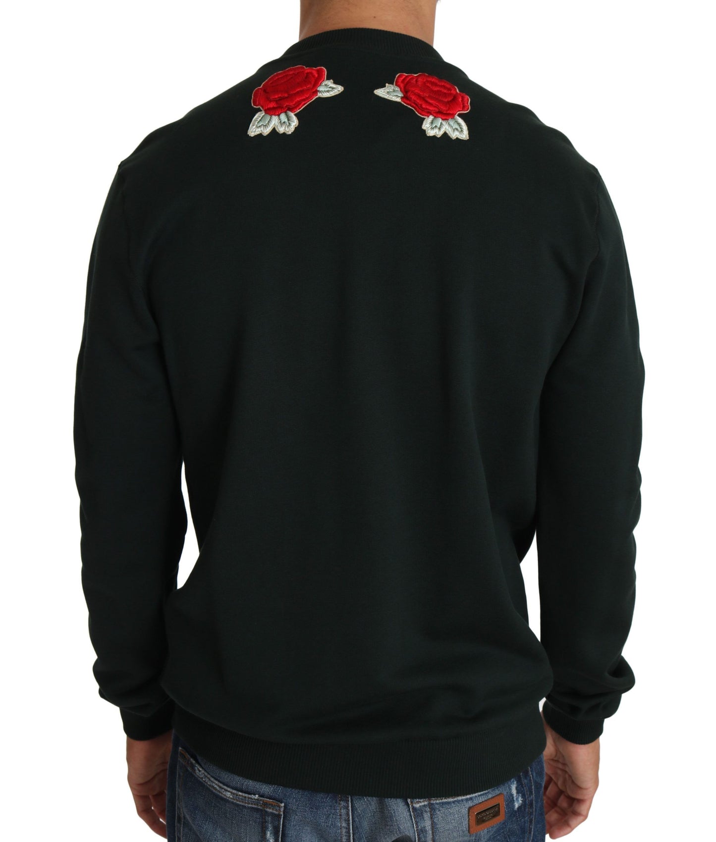 Maglione in cotone color smeraldo con ricamo in cristallo