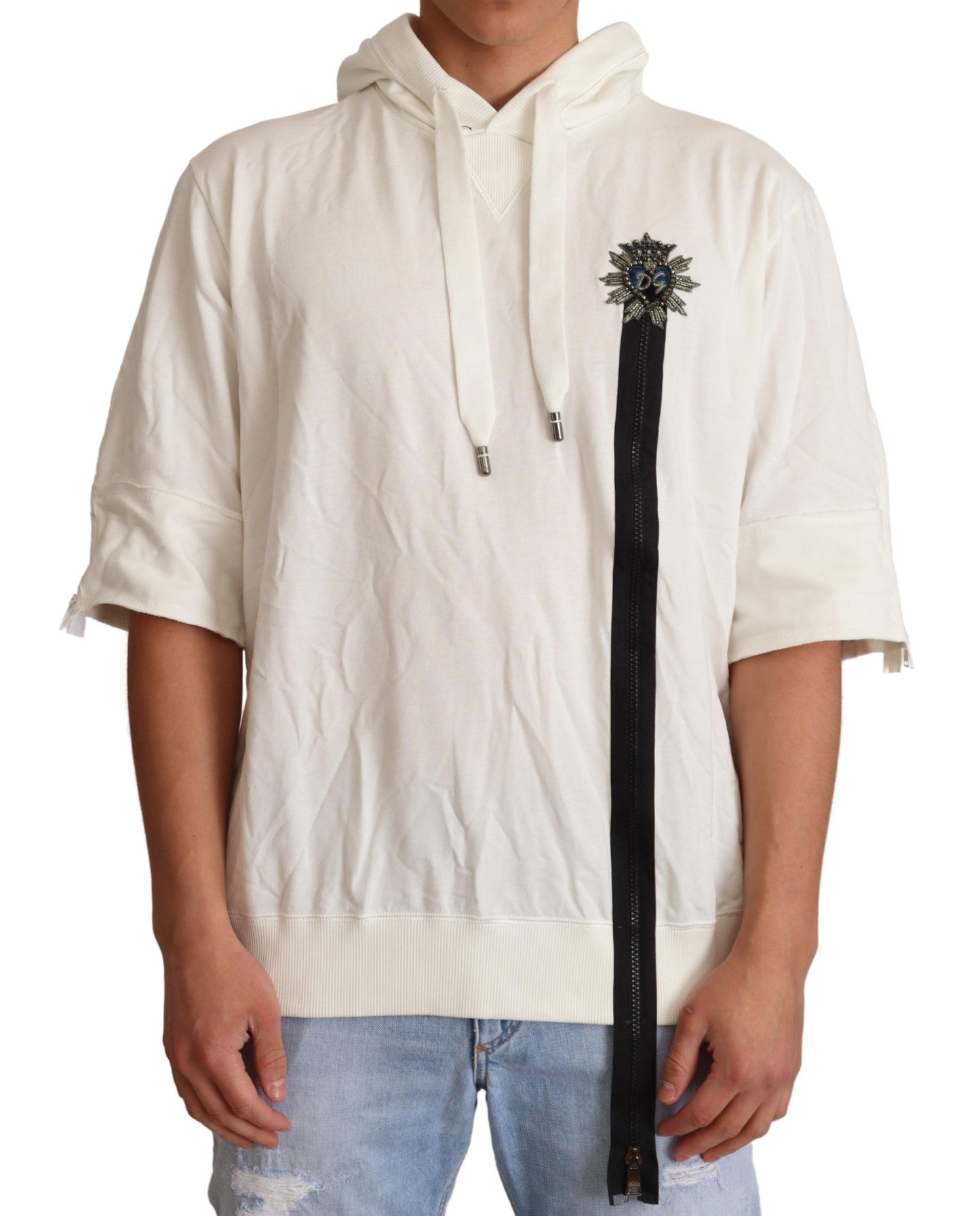 Exquisiter Kapuzenpullover aus Baumwolle in Off-White
