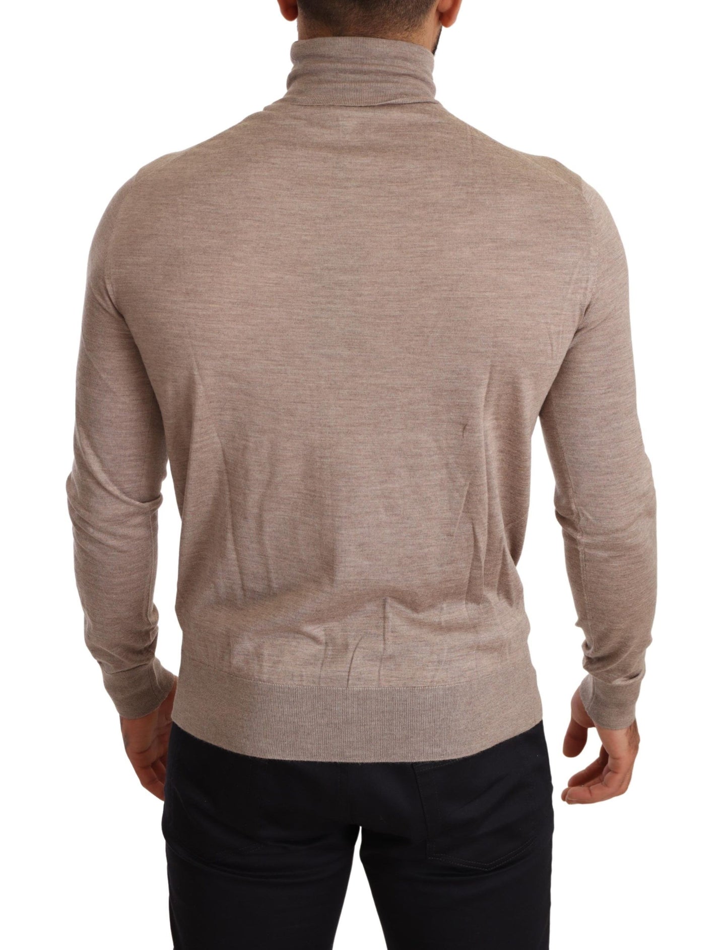 Beigefarbener Rollkragenpullover aus Kaschmir-Seidenmischung