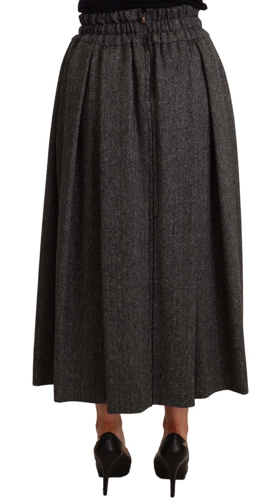 Gonna midi elegante a trapezio in lana a zigzag grigio