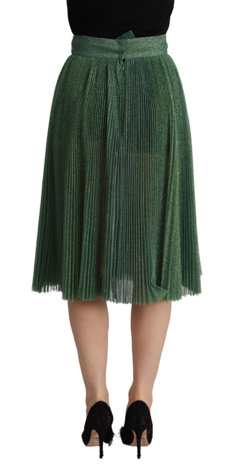 Gonna midi a trapezio plissettata verde metallizzato