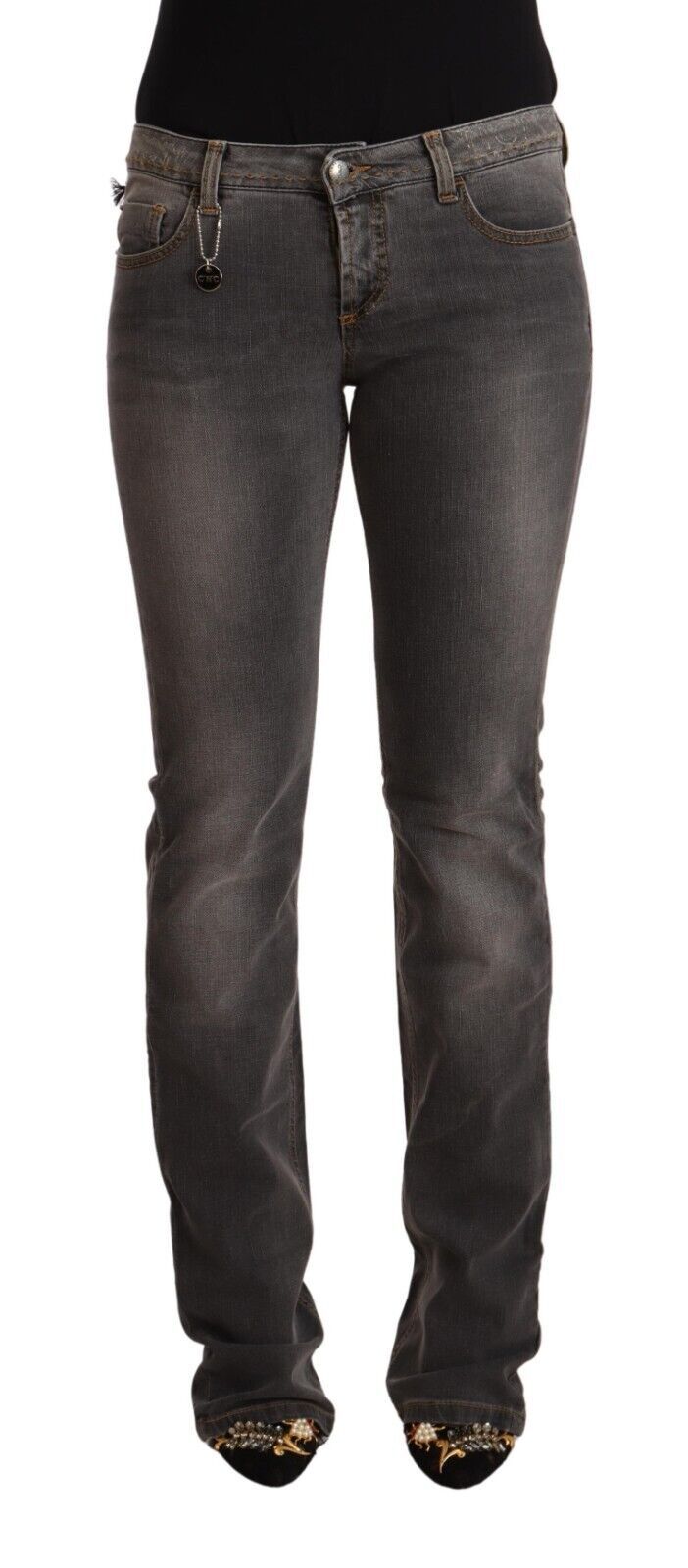 Schicker Skinny-Jeansstoff in Grau mit niedriger Taille