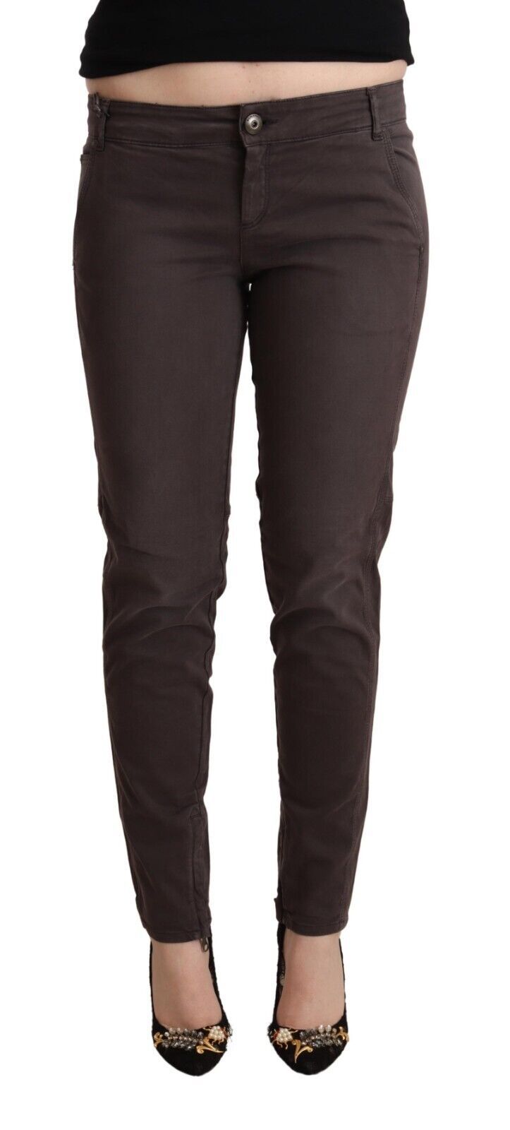 Schicke braune Skinny-Hose mit niedriger Taille