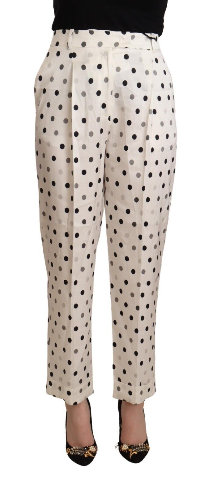 Schicke, hoch taillierte, gepunktete Karottenhose