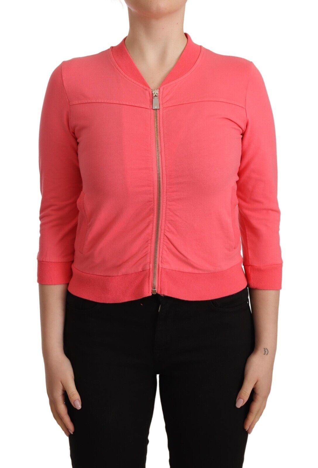 Elegante maglione rosa con cerniera intera