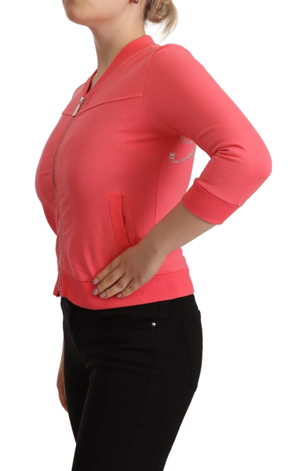 Elegante maglione rosa con cerniera intera