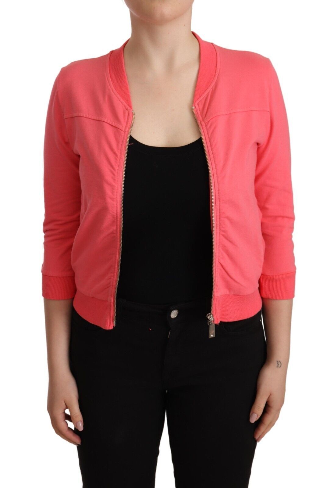 Elegante maglione rosa con cerniera intera