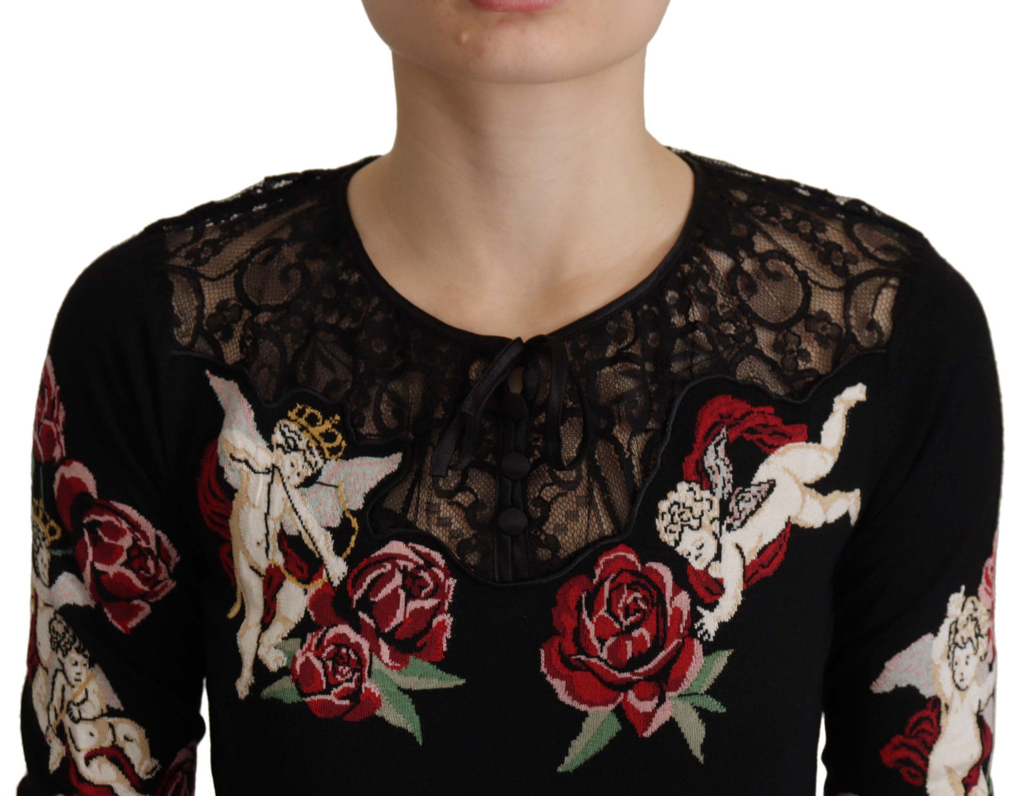 Maglione cardigan con angelo ricamato