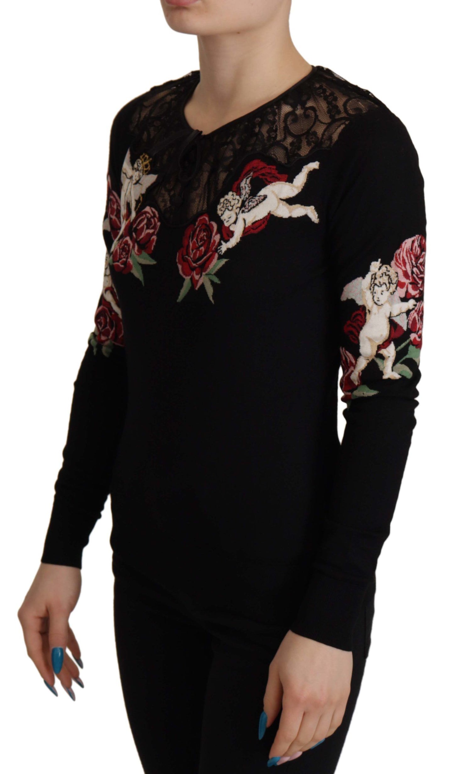 Maglione cardigan con angelo ricamato