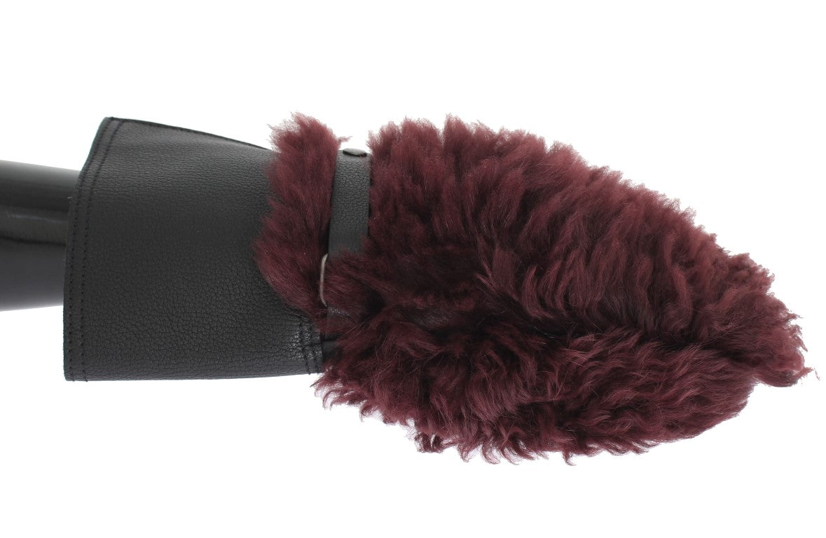 Eleganti guanti in pelle nera e bordeaux