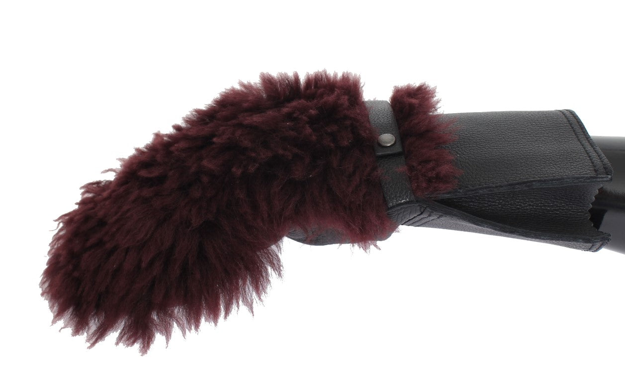 Eleganti guanti in pelle nera e bordeaux