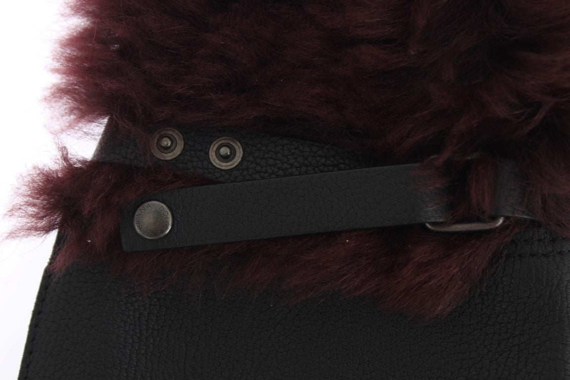 Eleganti guanti in pelle nera e bordeaux
