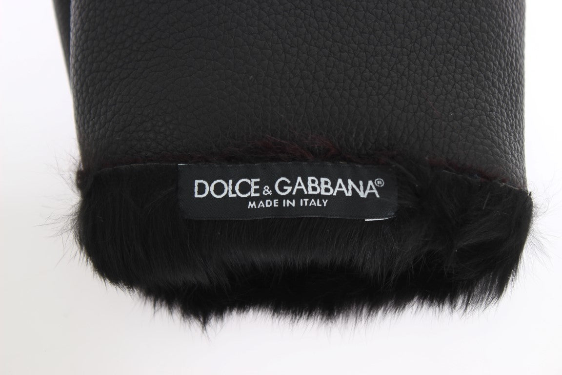 Eleganti guanti in pelle nera e bordeaux