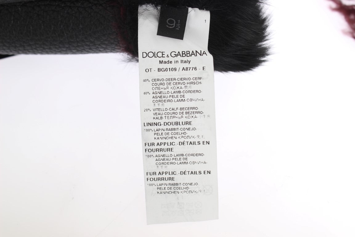 Eleganti guanti in pelle nera e bordeaux
