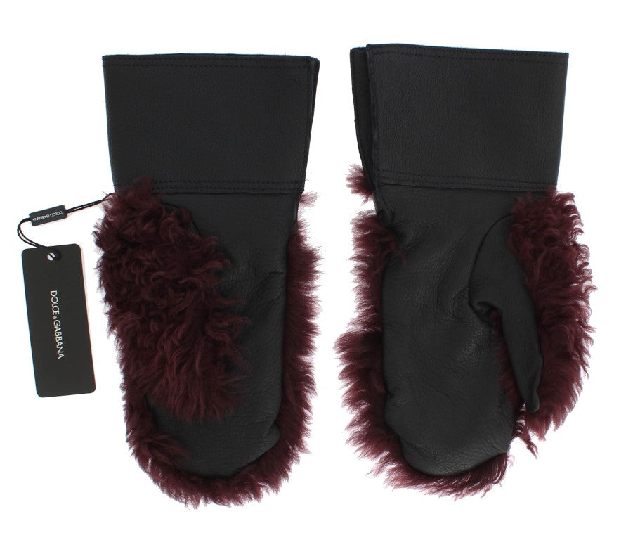 Eleganti guanti in pelle nera e bordeaux