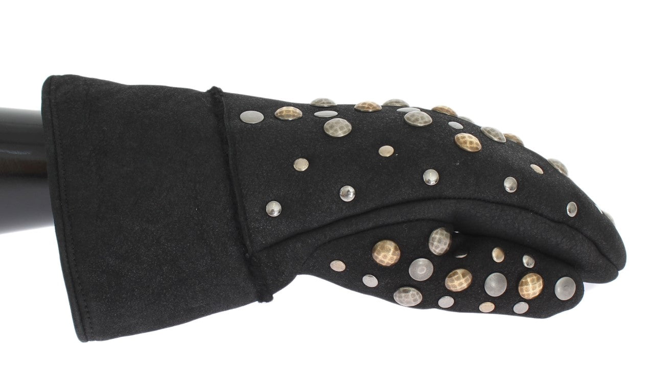 Eleganti guanti in lana grigia con borchie
