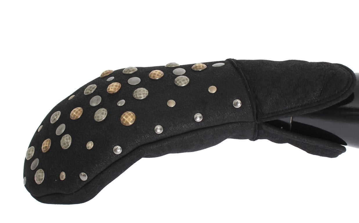 Eleganti guanti in lana grigia con borchie