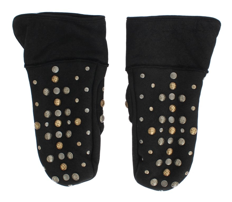Eleganti guanti in lana grigia con borchie