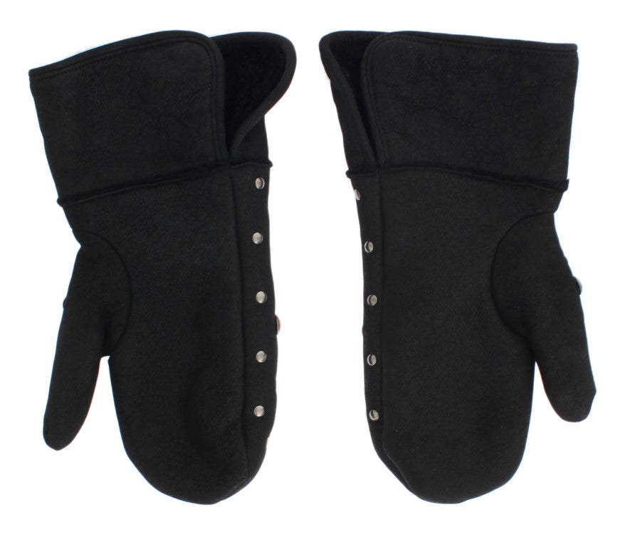 Eleganti guanti in lana grigia con borchie