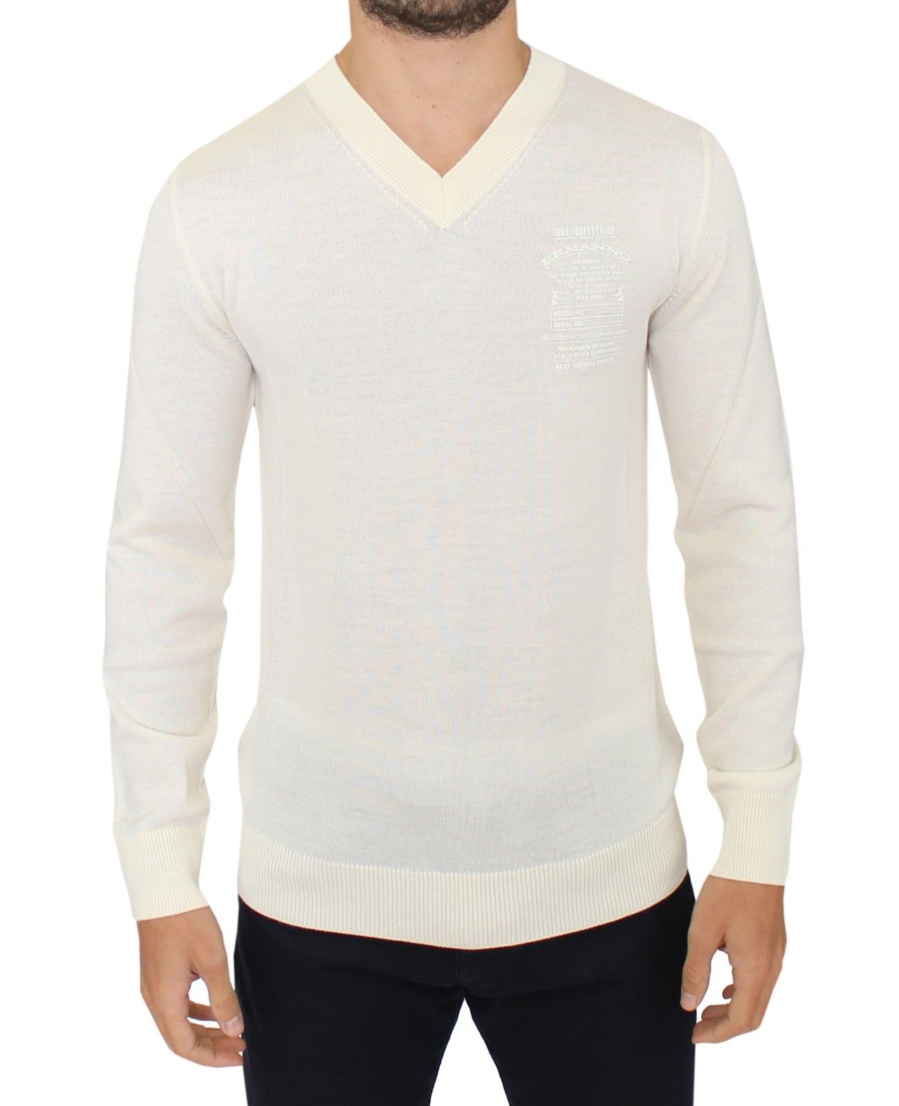 Off-White Pullover aus Wollmischung mit V-Ausschnitt