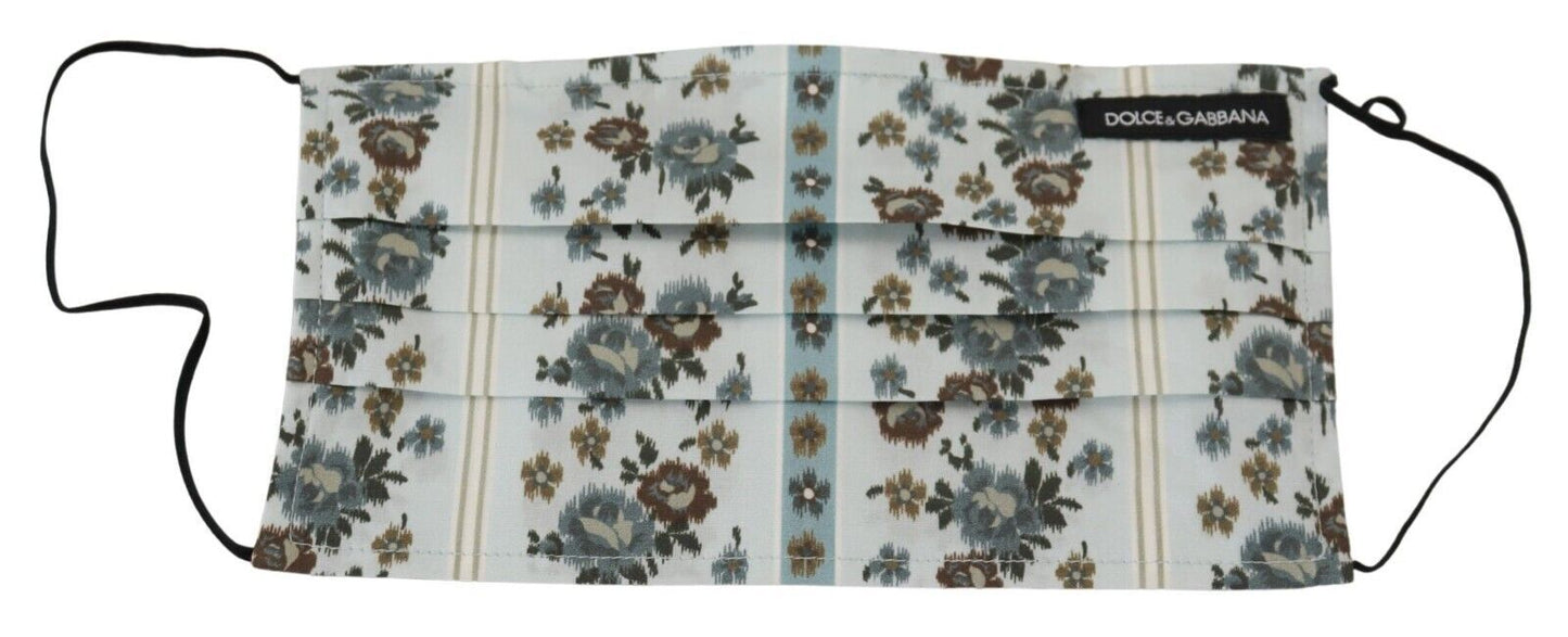 Mascherina viso in cotone plissettato con motivo floreale bianco chic