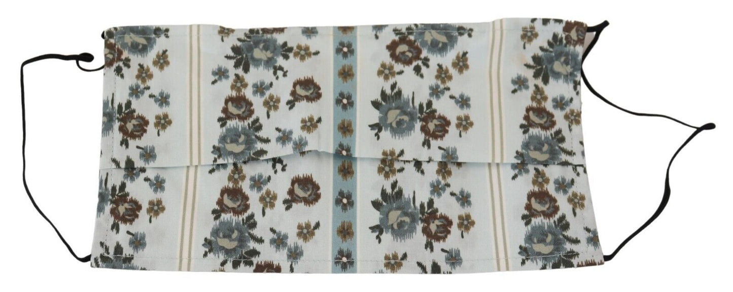 Mascherina viso in cotone plissettato con motivo floreale bianco chic
