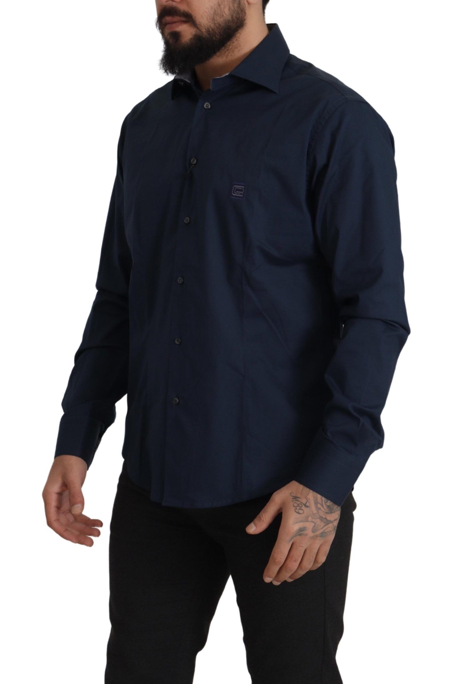 Camicia elegante in cotone blu navy