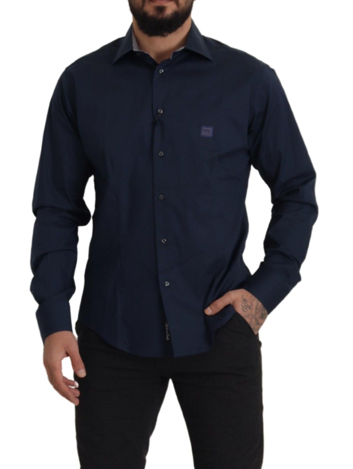 Camicia elegante in cotone blu navy