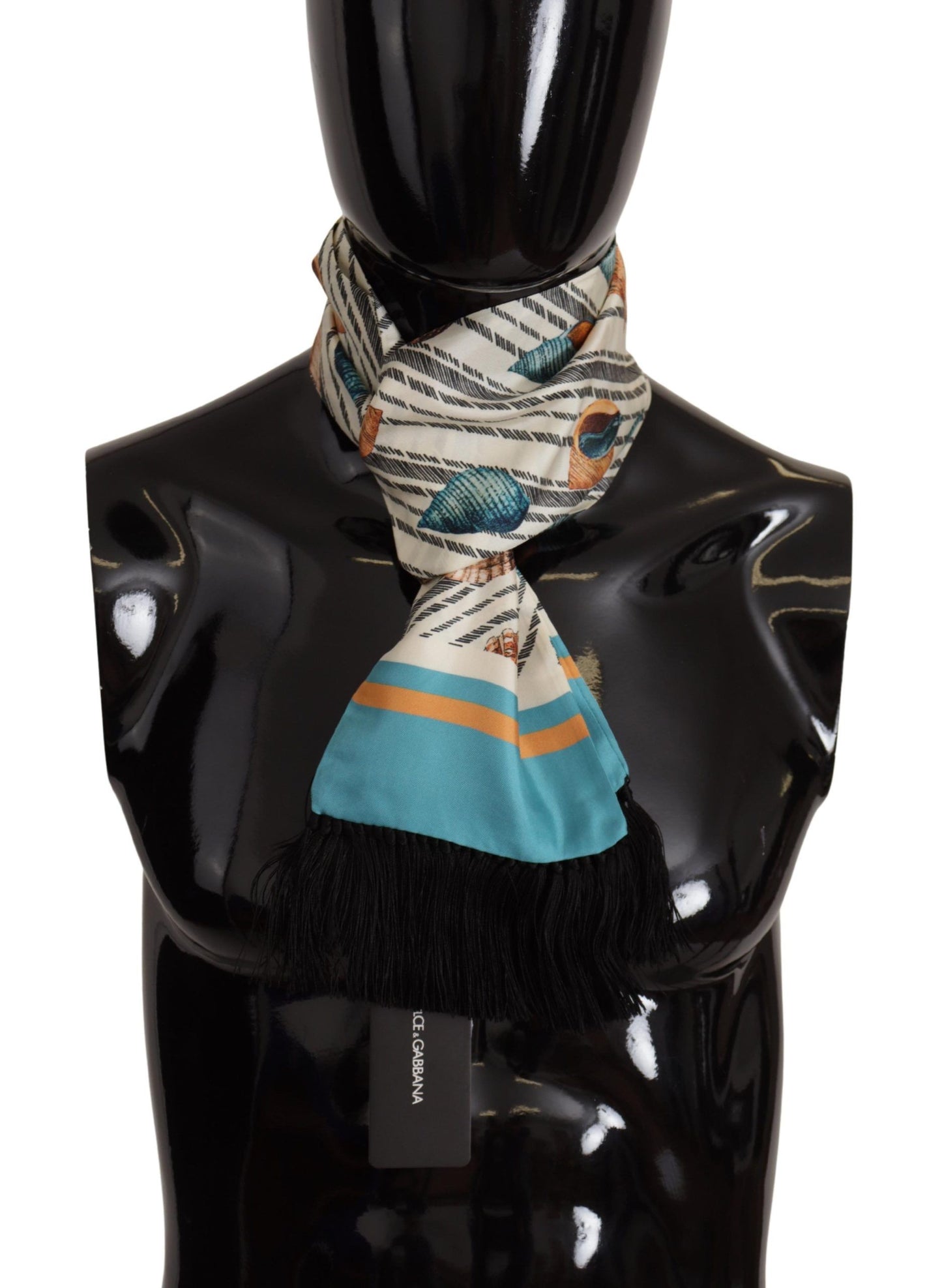 Sciarpa stampata in seta multicolore con conchiglie