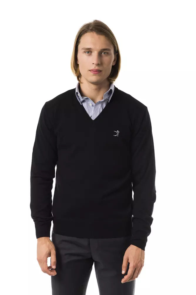 Schwarzer Herrenpullover aus Merinowolle