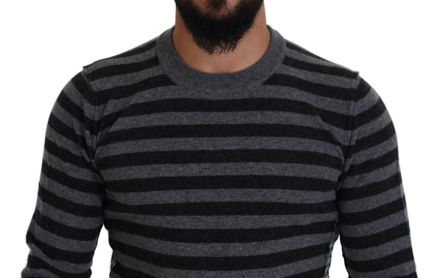 Elegante maglione girocollo in lana a righe