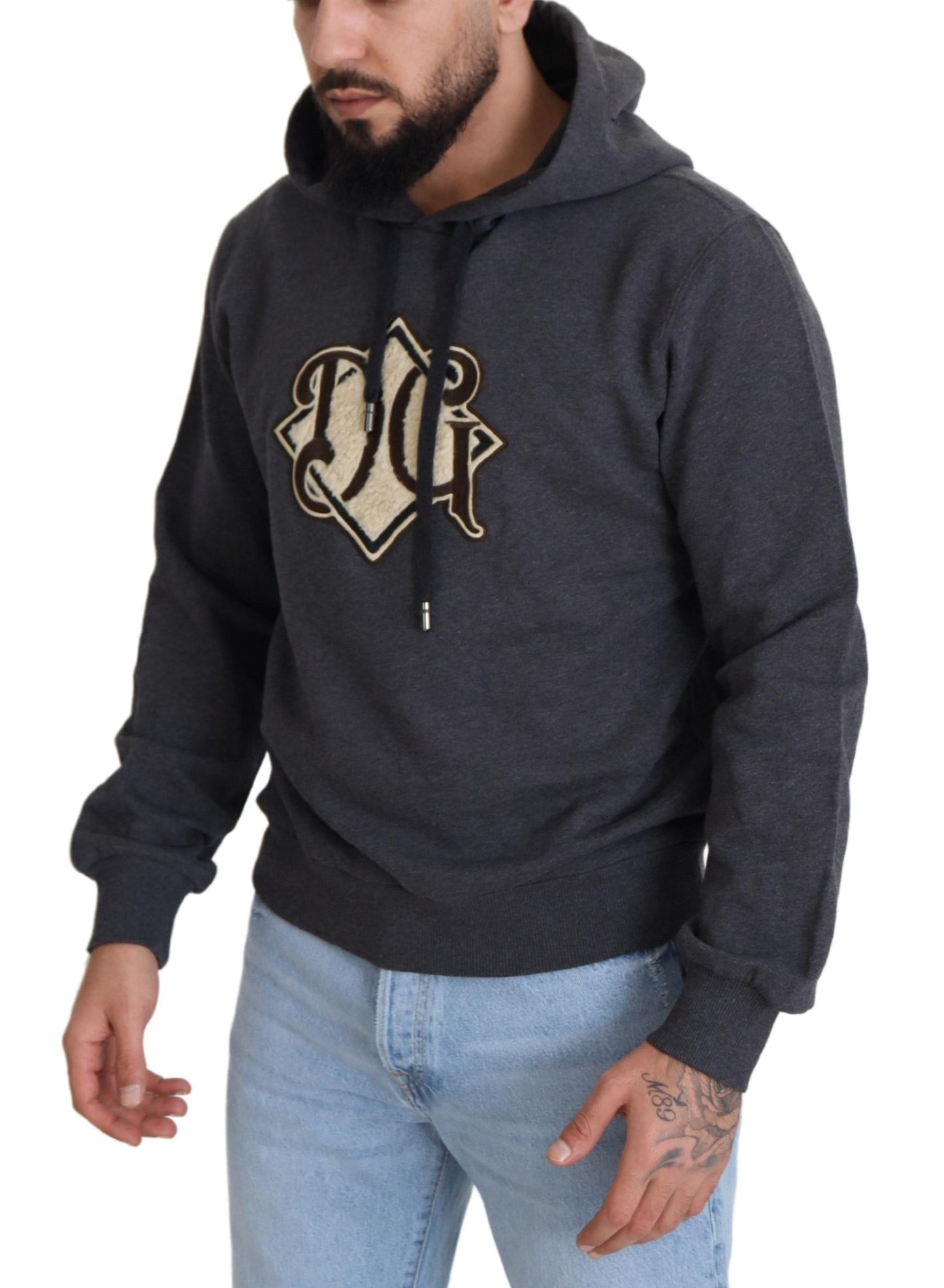 Elegante felpa con cappuccio in cotone grigio