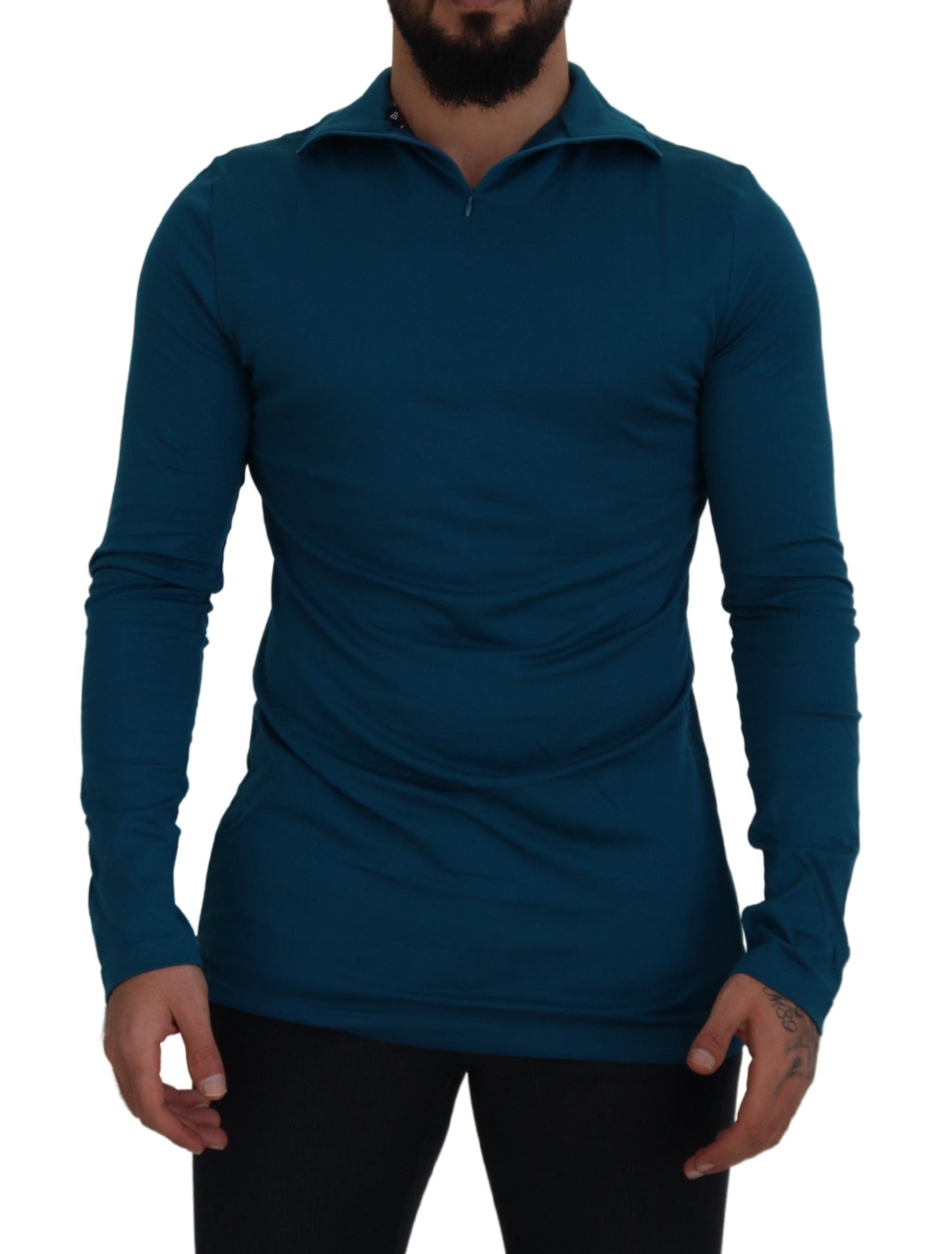 Elegante maglione pullover in cotone blu