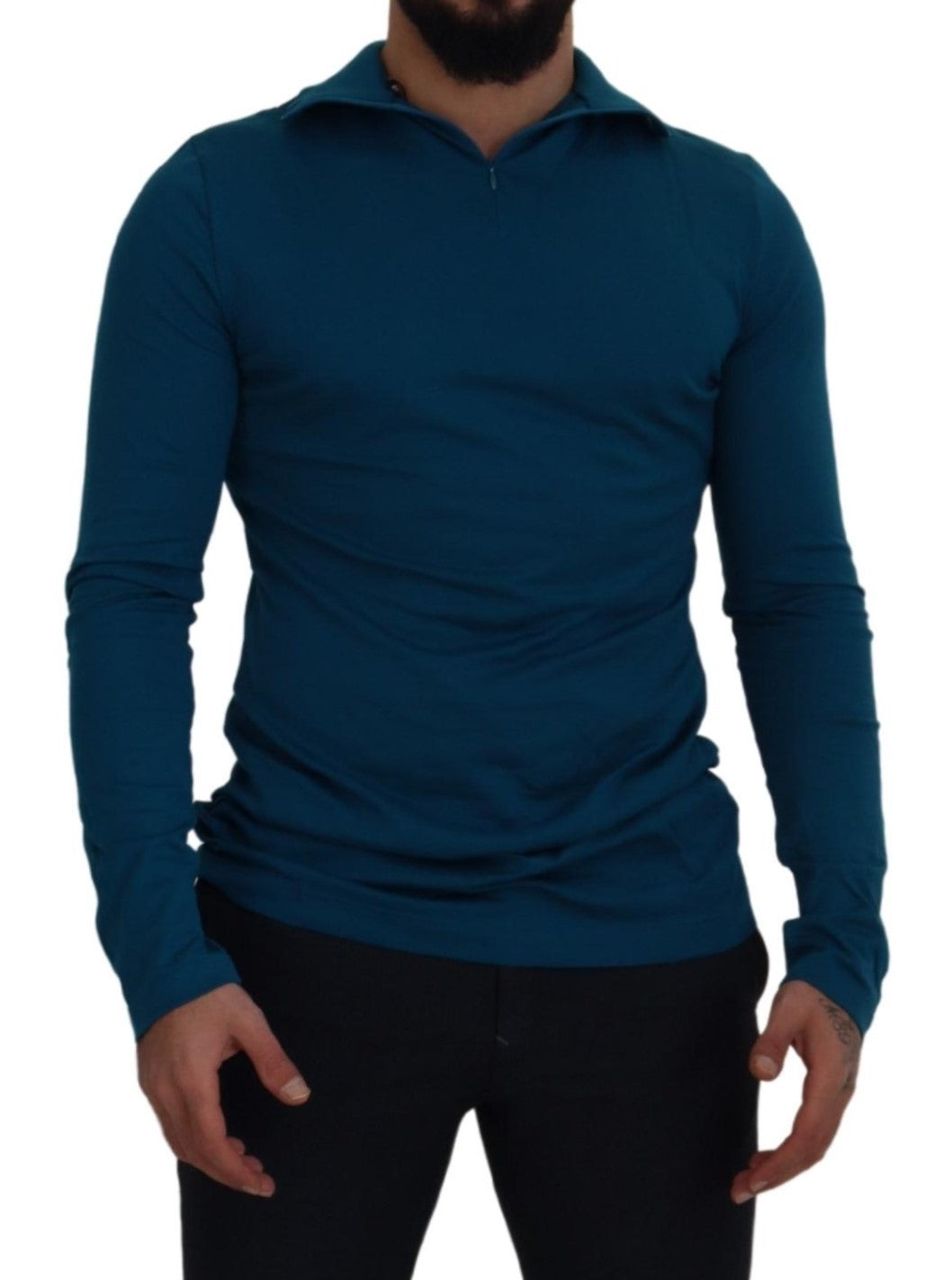 Elegante maglione pullover in cotone blu