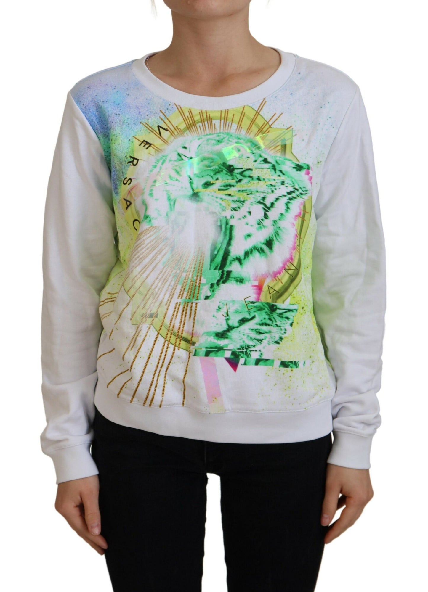 Maglione girocollo con grafica bianca elegante