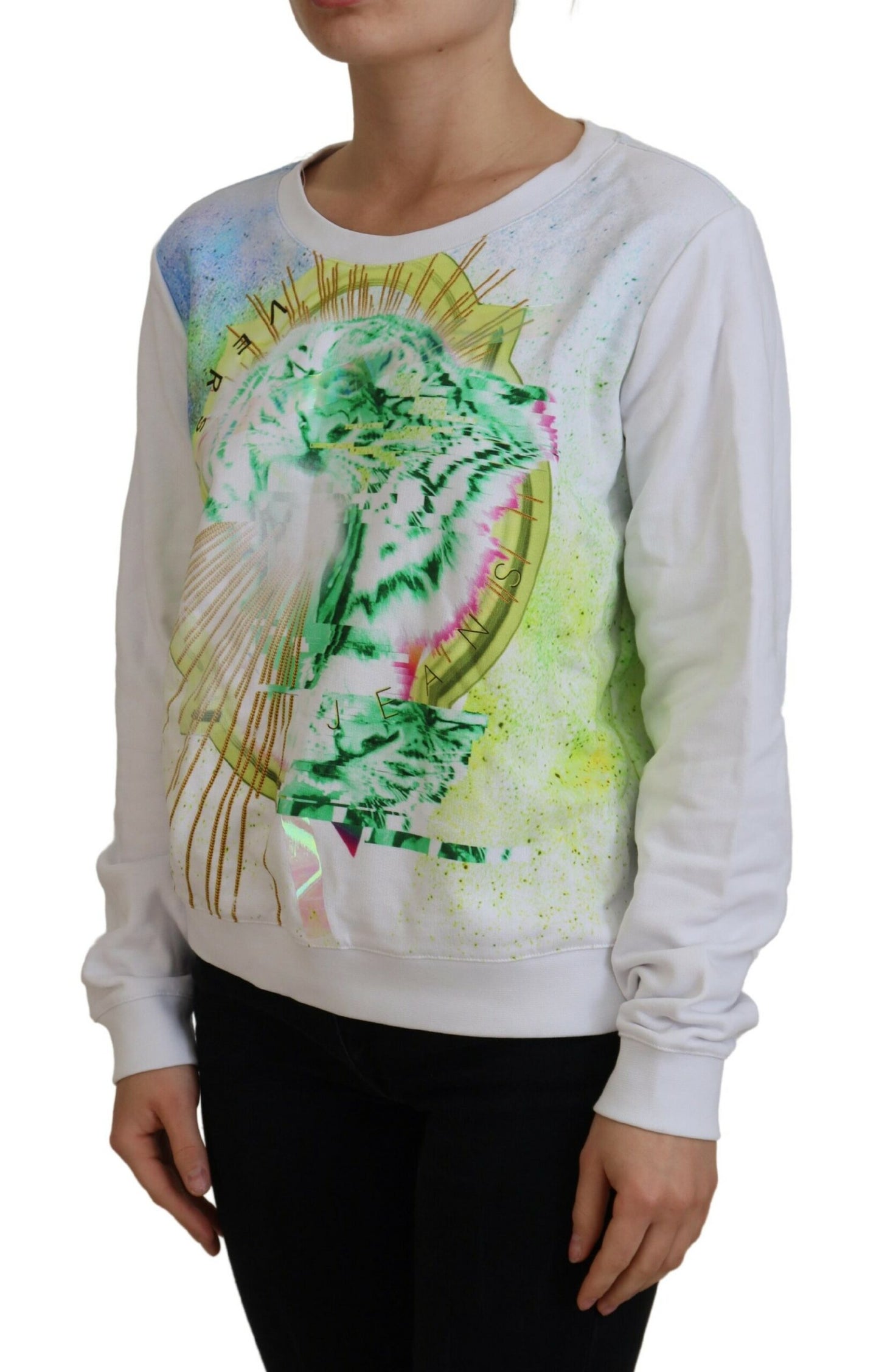 Maglione girocollo con grafica bianca elegante