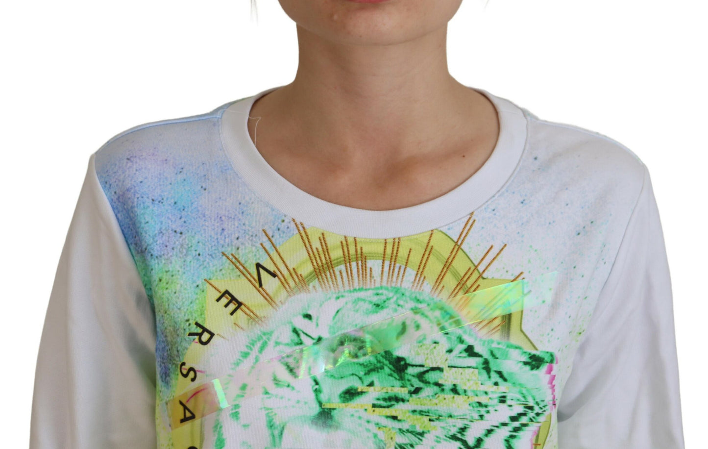 Maglione girocollo con grafica bianca elegante