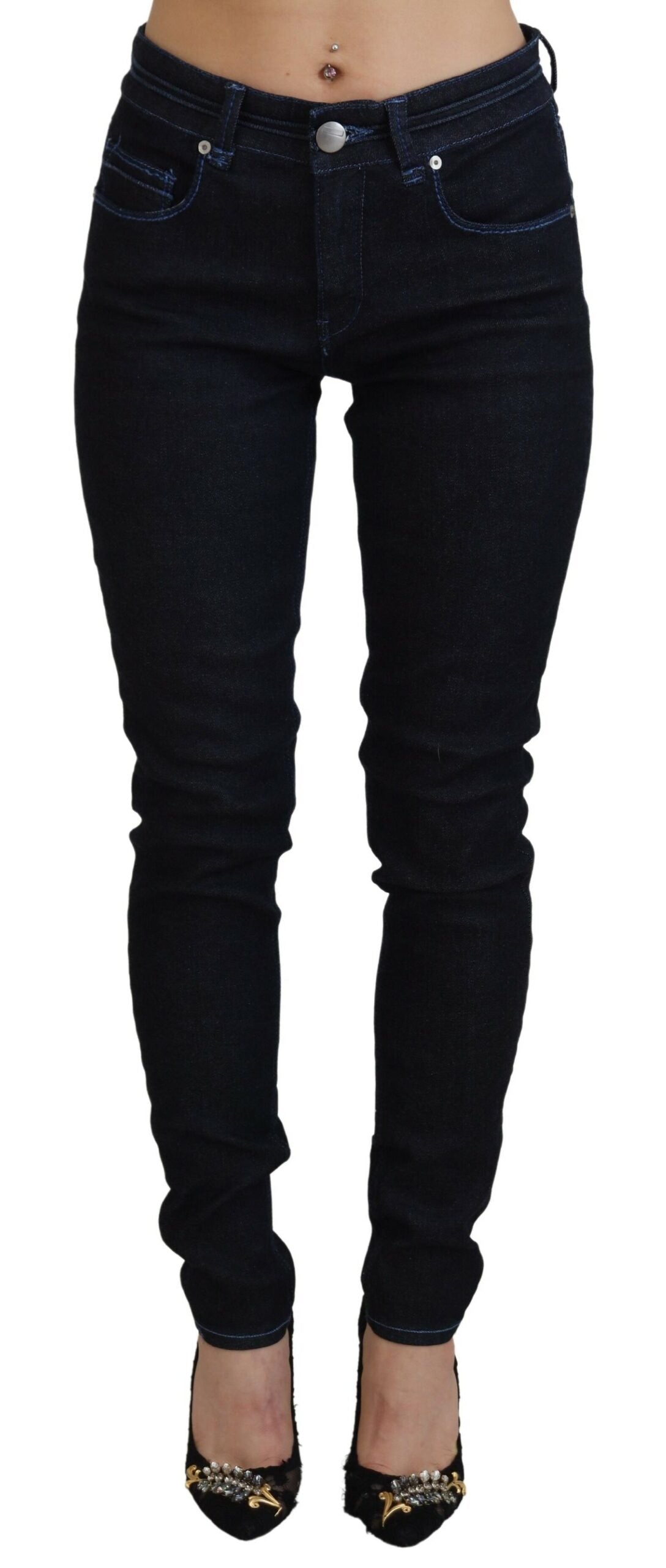 Denim di cotone slim fit chic in blu scuro