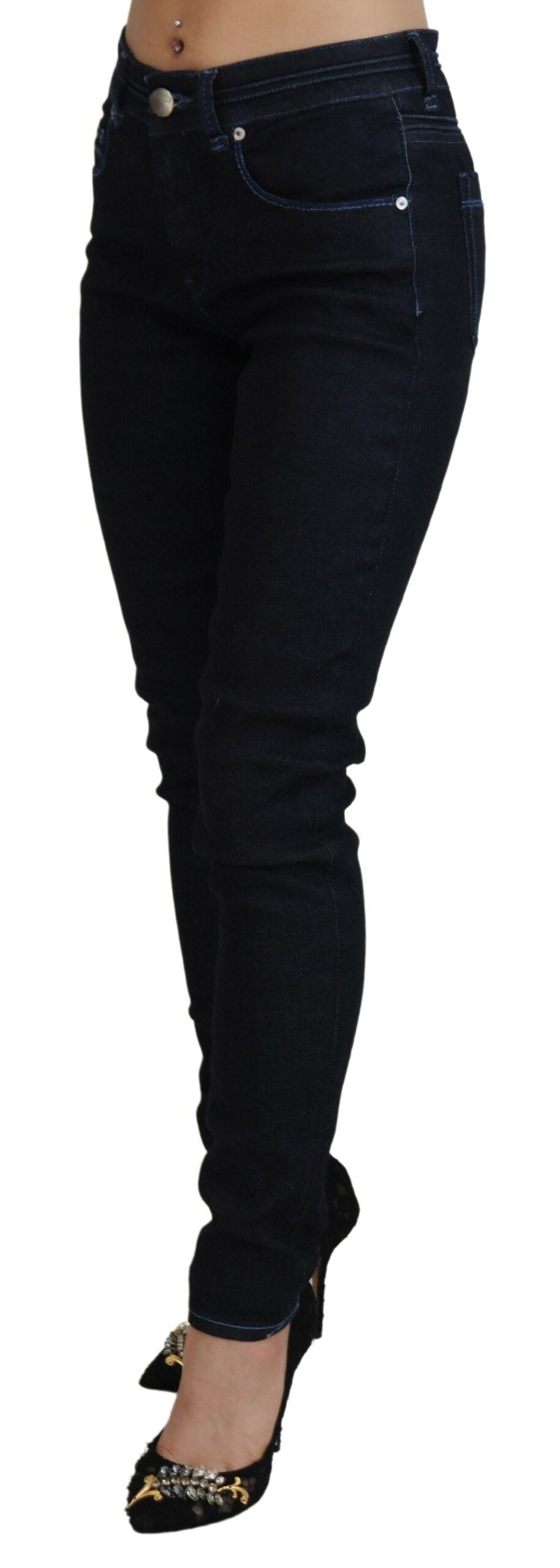 Denim di cotone slim fit chic in blu scuro