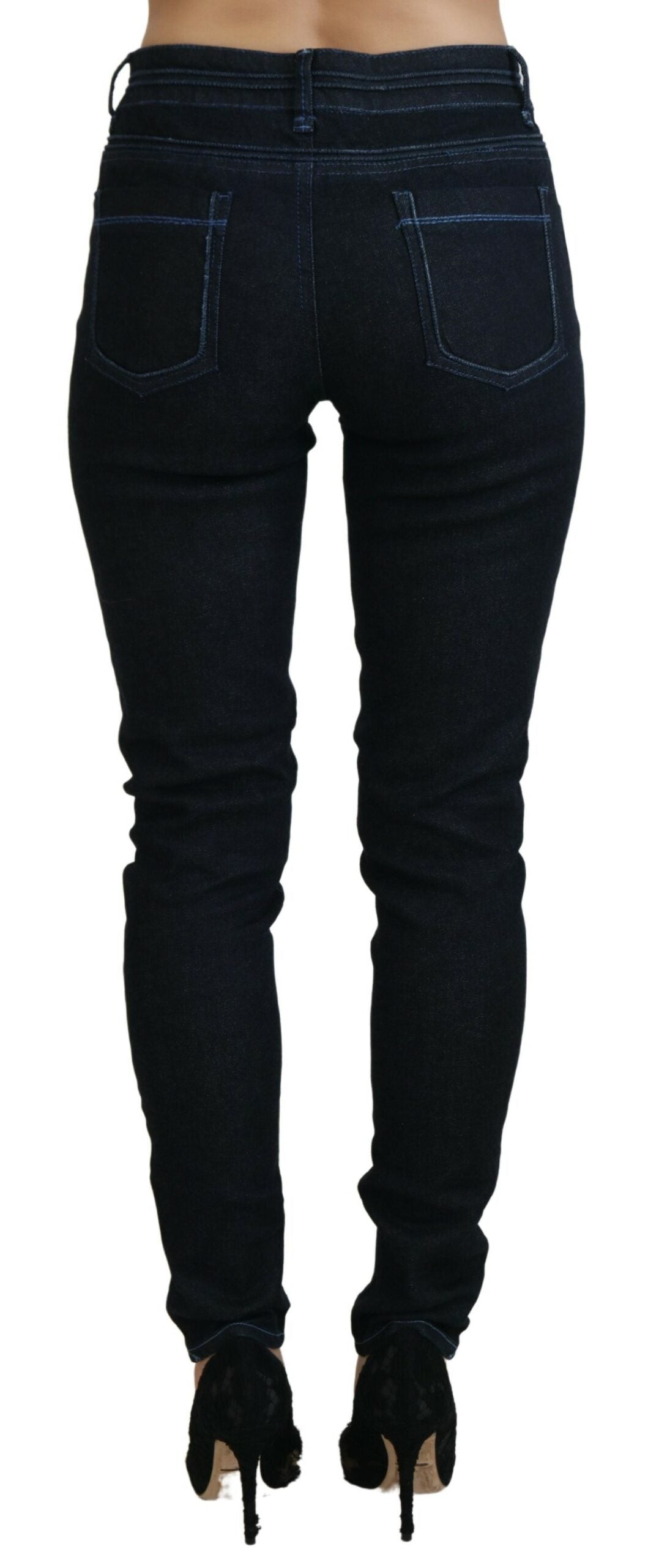 Denim di cotone slim fit chic in blu scuro