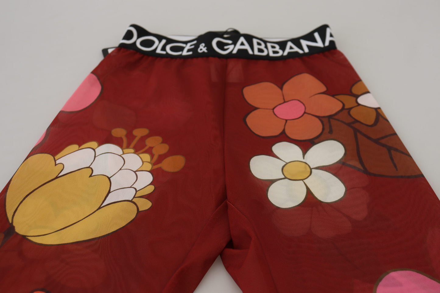 Rote Leggings mit hoher Taille und Blumenmuster