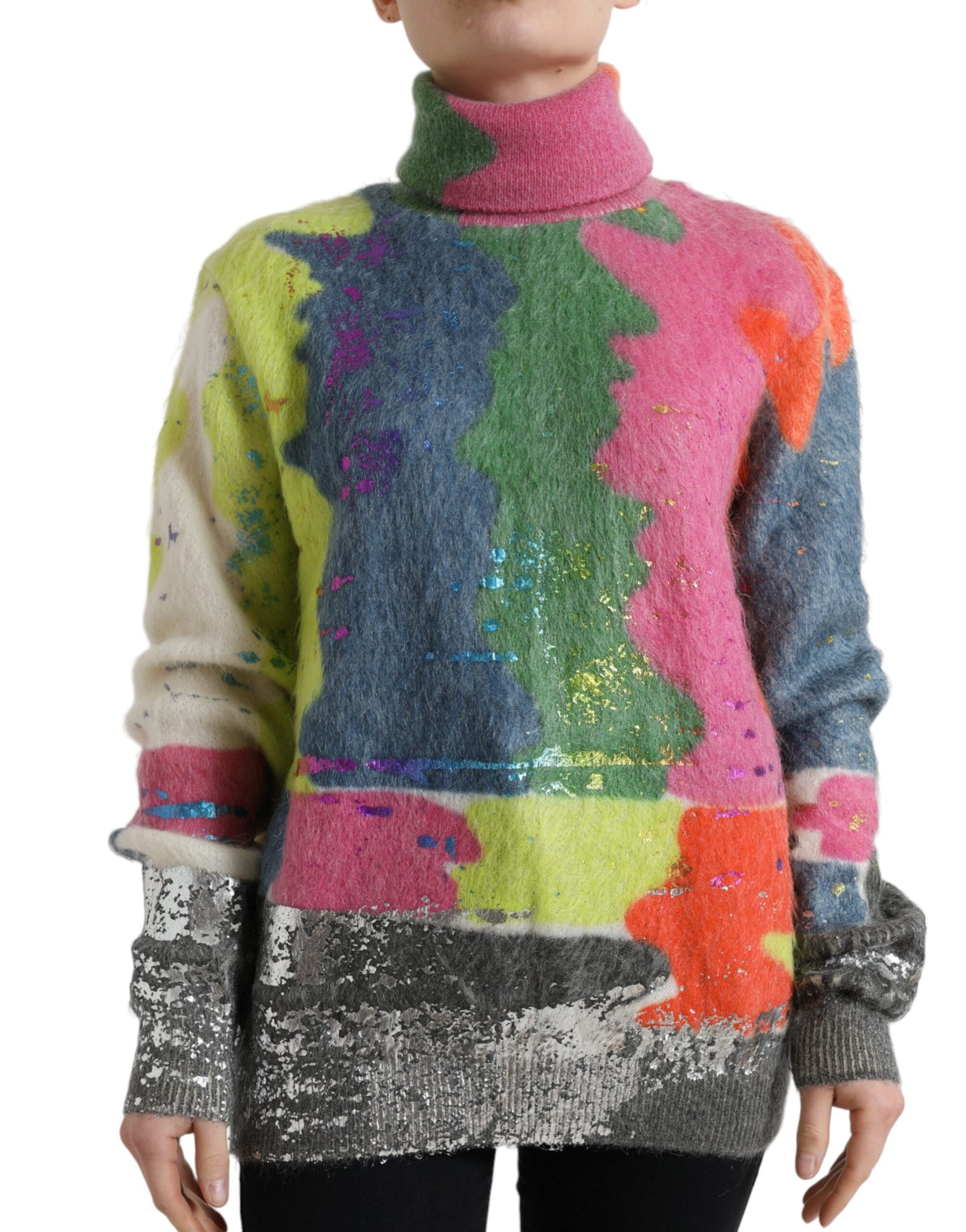 Maglione dolcevita a righe in mohair multicolore