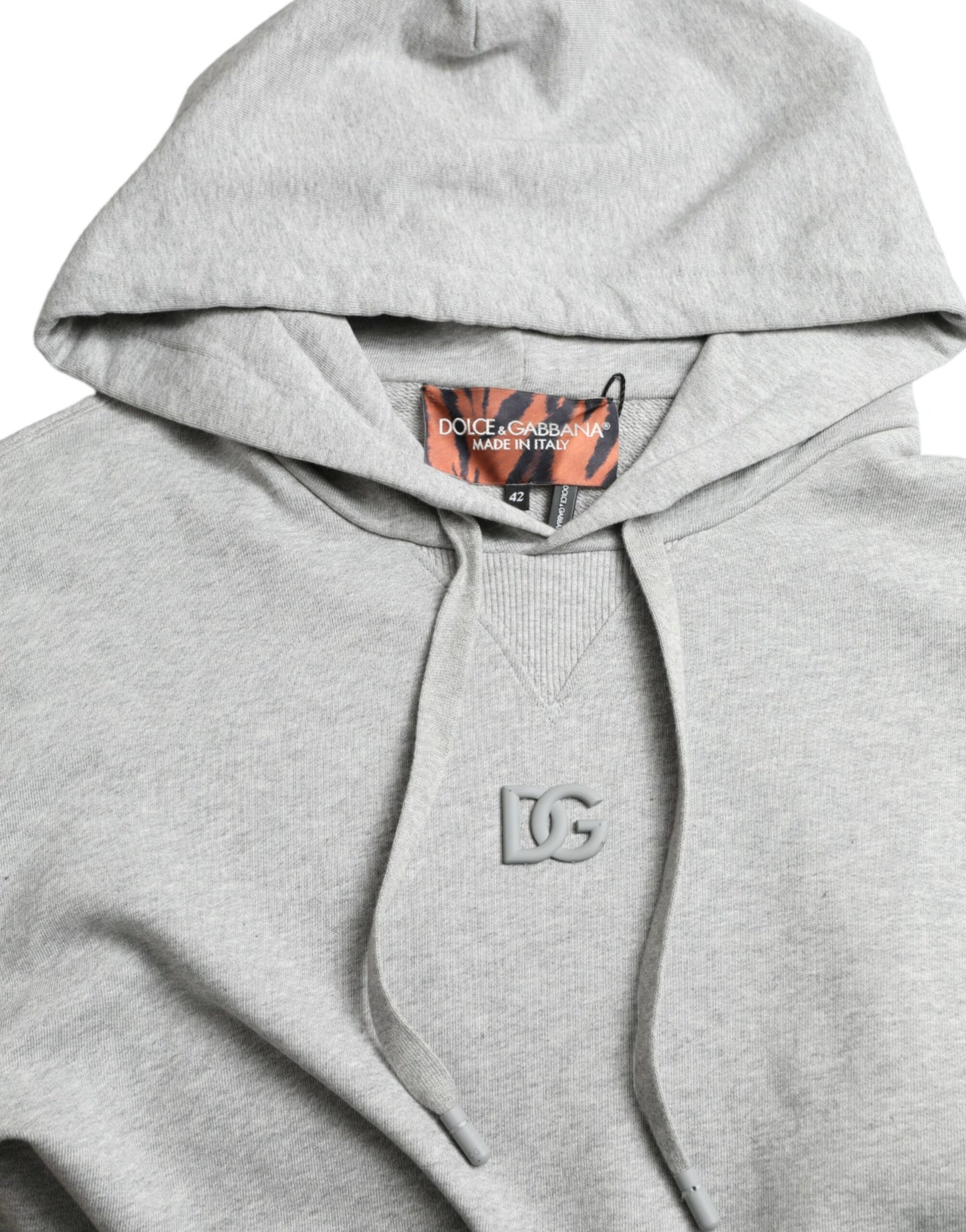 Schicker grauer Baumwollpullover mit Logo und Kapuze
