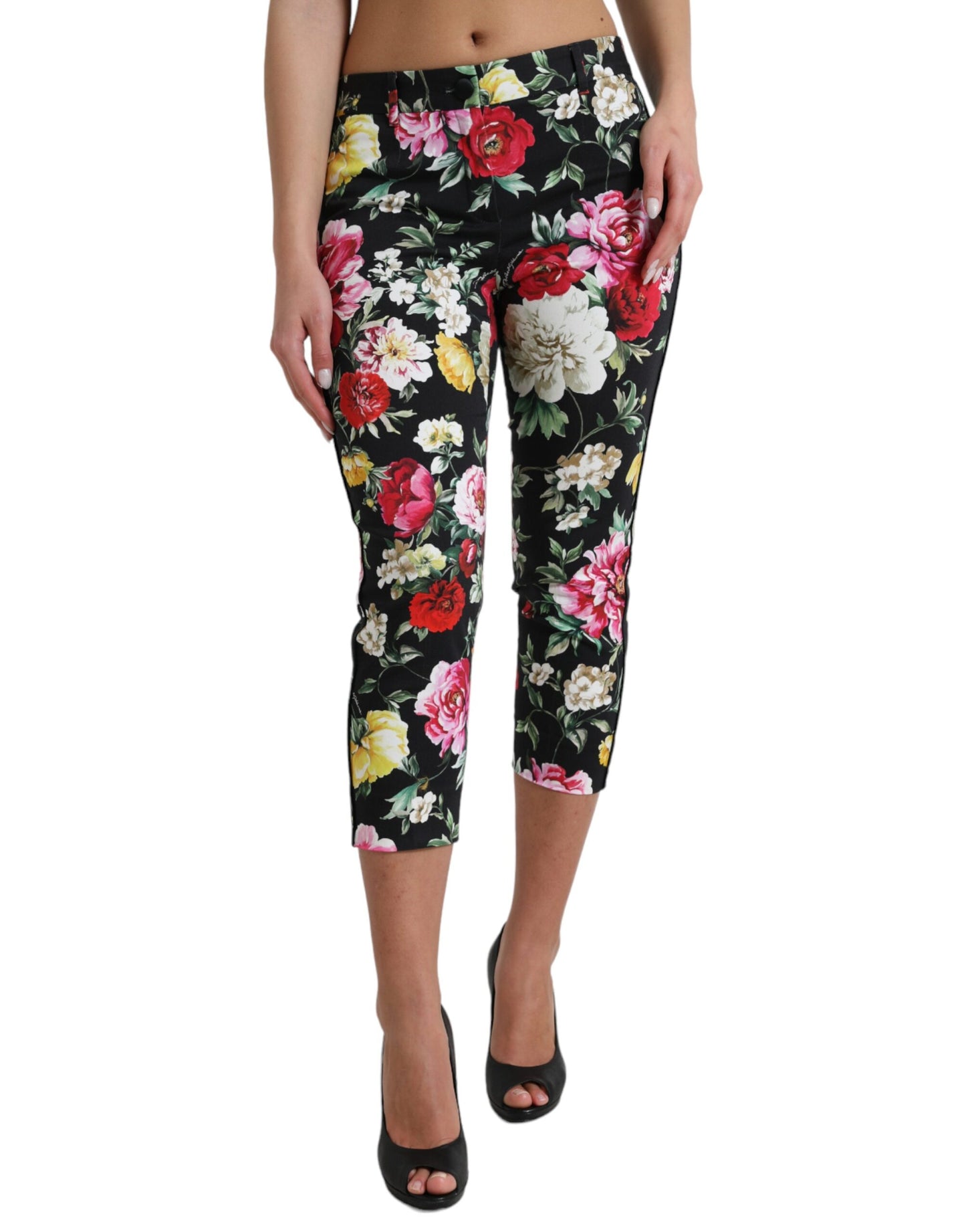 Elegante, knöchellange Hose mit Blumenmuster und mittlerer Taille